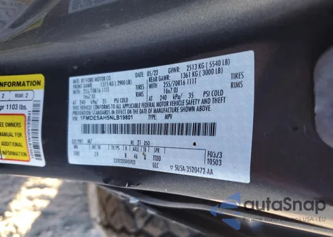 2022 Ford Bronco Base from USA, damaged, VIN 1FMDE5AH5NLB19801